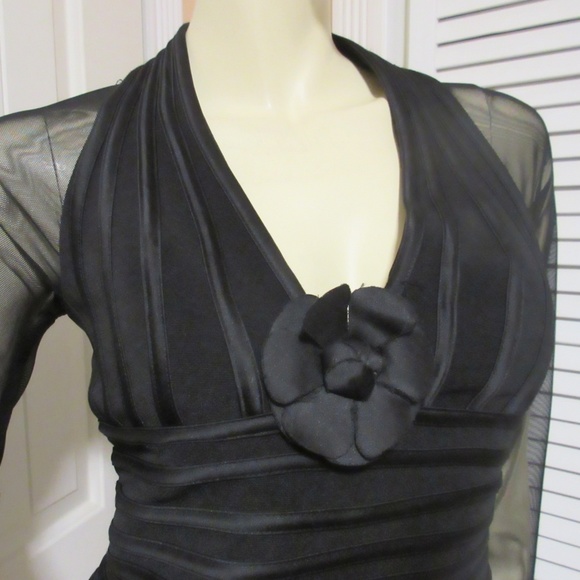 JS Collections Black Sheer Mesh Evening Top Cocktail Party Whimsigoth Goth Glam - Picture 5 of 8